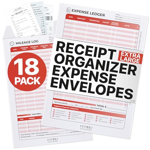 Extra Large Receipt Envelope & Receipts Organizer (Pack of 18) - Efficiently Manage Business Expenses & Log Mileage Trips - 8.5” x 11.0” Inches, Red Color- Business Ledger for Small Business - color: Red