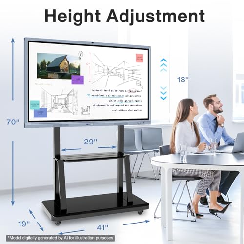 43-65" Height Adjustable Mobile Stand for Smart Boards | with 4 Lockable Wheels & Universal Mount | Versatile Classroom, Home, Office Whiteboard Stand - Heavy-Duty Steel Frame - size: From 40, 49, 55, 65 inches
