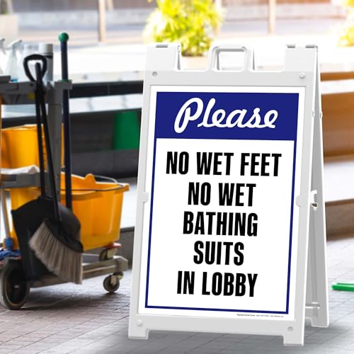 Please No Wet Feet No Wet Bathing Suits In Lobby Folding Floor Sign, 24x36 Inches, Portable A Frame, Made in USA by My Sign Center - size: 24x36 Plastic