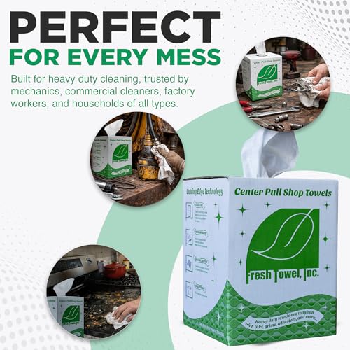 Fresh Towel Ultra Strong Center Pull Shop Towels, 300 Count, 9x12 Rags