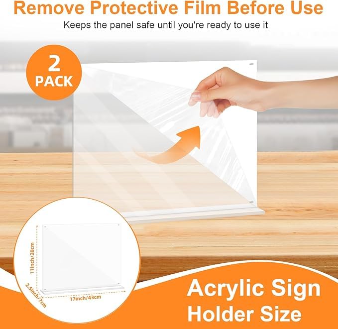 17x11 Acrylic Sign Holder Table Top with Magnetic Corners, 2-Pack – Quick Change Display Stand for Menus, Posters and Ads, Restaurant, Office, Events, Retail, Large Size