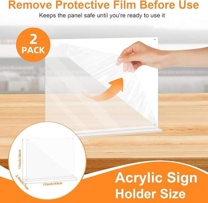 17x11 Acrylic Sign Holder Table Top with Magnetic Corners, 2-Pack – Quick Change Display Stand for Menus, Posters and Ads, Restaurant, Office, Events, Retail, Large Size
