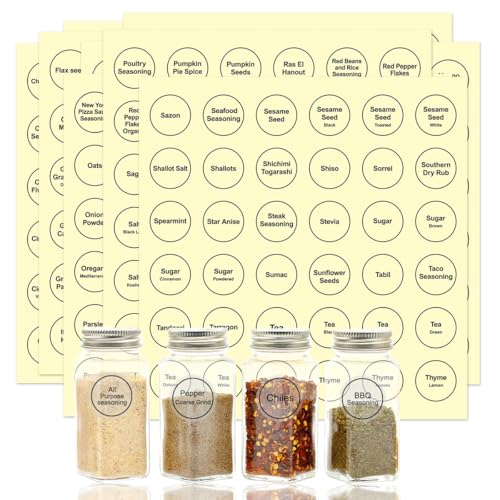 Spice Labels, 432Pcs Spice Labels Stickers 1.4in Waterproof Adhesive Round Preprinted Spice with Blank Label Black Tear Resistant Sticker for Kitchen Jars Caps Food Containers Organizers - color: T Black