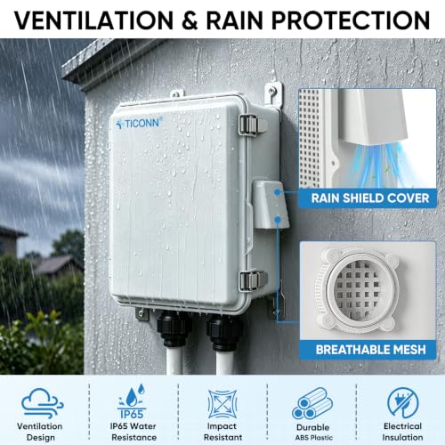 TICONN Outdoor Electrical Box with Ventilation Holes, IP65 Junction Box - color: Off-white, size: 13.8"x9.8"x5.9"