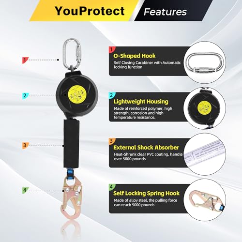 11FT Self Retracting Lifeline Fall Protection Retractable Lanyard, Fall Arrest Safety Yoyo for Construction Industrial - OSHA/ANSI Compliant (Small Hook) - color: Small Hook, size: 11FT