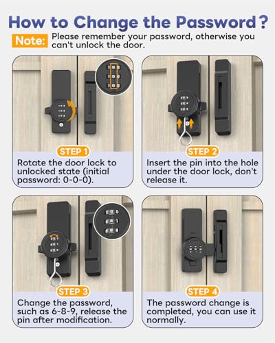 Sliding Barn Door Lock, 3-Digit Password Locks, Black - color: Black