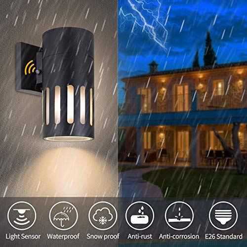 Dusk to Dawn Outdoor Wall Light Fixture, Waterproof Exterior Lights - color: Cylinder (Black B - Dusk to Dawn)