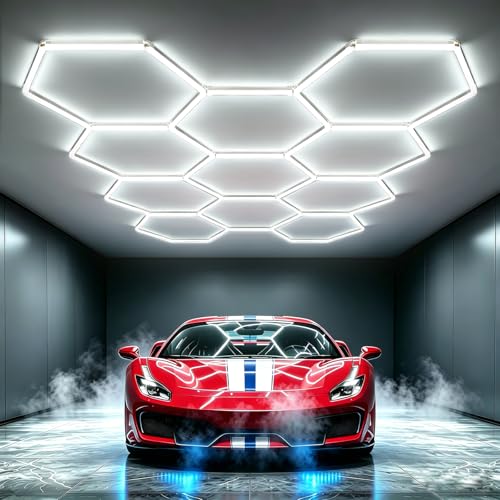 Bevenus Hexagon LED Garage Light, 322W 6500K Super Bright Honeycomb Ceiling Light, Easy Install DIY Hex Light for Workshop Warehouse Gym Auto Detailing Commercial Exhibition Hall (11 Grids) - size: 11 Grids