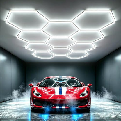Bevenus Hexagon LED Garage Light, 322W 6500K Super Bright Honeycomb Ceiling Light, Easy Install DIY Hex Light for Workshop Warehouse Gym Auto Detailing Commercial Exhibition Hall (11 Grids) - size: 11 Grids