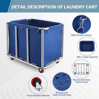 Commercial Laundry Cart with Wheels,440 lbs for Hotel,Home(Blue) - color: Blue