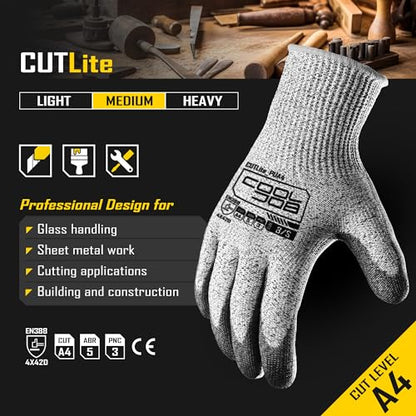 COOLJOB 12/120 Pairs Cut Resistant Work Gloves PU Coating, ANSI A2 A4 A6 A9 - size: Small (Pack of 12)