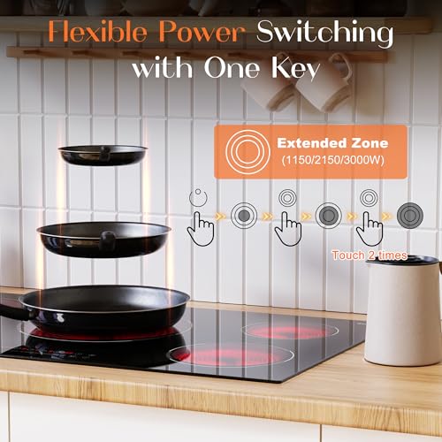 36 Inch Electric Cooktop, 5 Burner Electric Cooktop Bulit in, 9200W, 9 Power Levels, Electrics Stove with Timer, Safety Lock, Pause, 220V-240V Hard Wire - size: 36 Inch 5 burner D59254