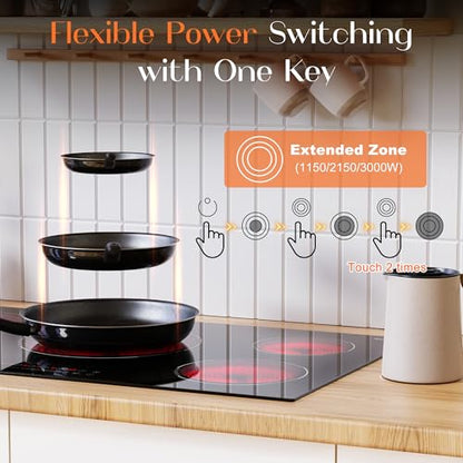 36 Inch Electric Cooktop, 5 Burner Electric Cooktop Bulit in, 9200W, 9 Power Levels, Electrics Stove with Timer, Safety Lock, Pause, 220V-240V Hard Wire - size: 36 Inch 5 burner D59254