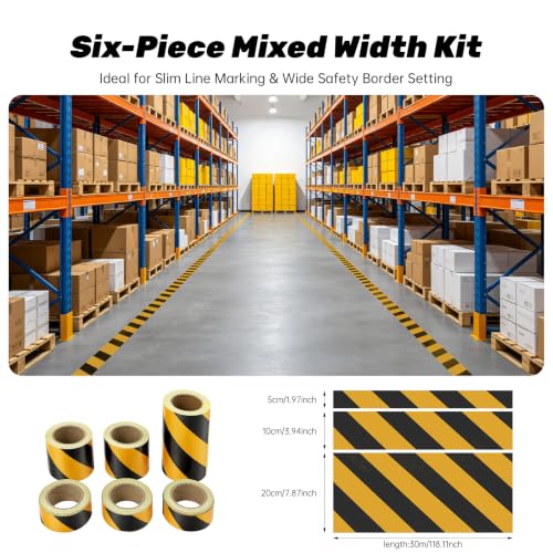6-Piece Caution Tapes Roll, Black and Yellow Floor Safety Marking Tapes