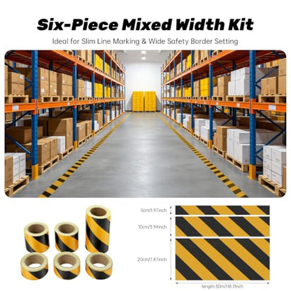 6-Piece Caution Tapes Roll, Black and Yellow Floor Safety Marking Tapes