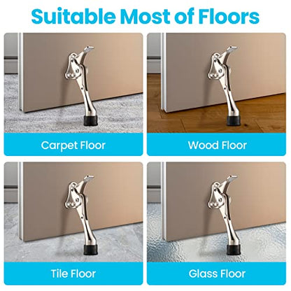 Chumia 12 Pcs Heavy Duty Door Stoppers 5.2 Inch One Touch Adjustable Kickdown Door Stoppers Metal Doors Kickstand with Rubber Tips Easy Pedal