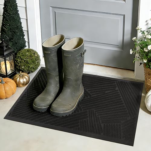 16×24 Inch Black Door Mat for Indoor Outdoor, Welcome Mat - color: Black, size: 1'4" x 2' (Rectangular)