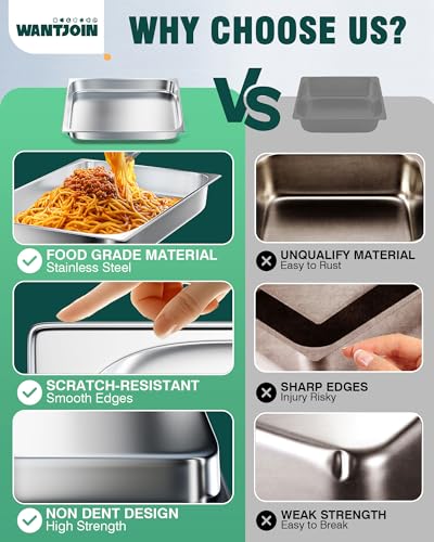 WantJoin Stainless Steel Steam Table Hotel Pan Set 1/1 Size 2.5 Inch 6 Pack - color: 2.5" Deep, size: 1/1 Size Thickened