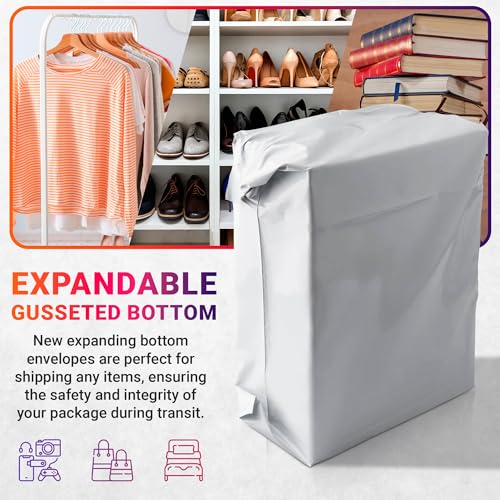 ABC PACK & SUPPLY Gusseted Poly Mailers, 13 x 16 x 4 Inch, 2.5 Mil White Shipping Bags for Clothing, Self Seal Plastic Mailing Envelopes, Pack of 100 - size: 13" x 16" x 4" / 100 Pack