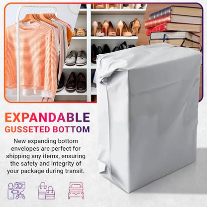 ABC PACK & SUPPLY Gusseted Poly Mailers, 13 x 16 x 4 Inch, 2.5 Mil White Shipping Bags for Clothing, Self Seal Plastic Mailing Envelopes, Pack of 100 - size: 13" x 16" x 4" / 100 Pack