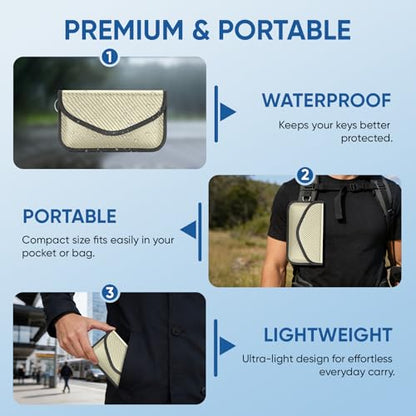 TICONN 2PK Faraday Bag for Car Key Fob, Anti-Theft NFC RFID Blocking Pouch - color: Beige, size: Large