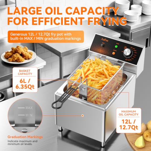 Commercial Deep Fryer with Basket 12.7Qt 1750W Electric Countertop Fryer - size: 12L