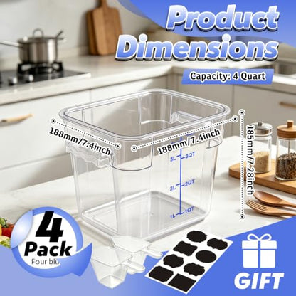 4 Pack 4QT Commercial Clear Food Storage Containers with Lid, NSF - color: Blue, size: 4Qt-4 Pack