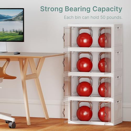 UAMFURI 192QT Lockable Plastic Storage Bins, 4 Pack Collapsible Cabinets - color: White