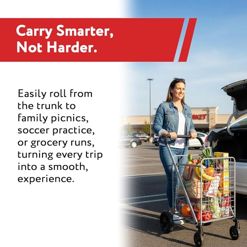 dbest Products Cruiser Cart Deluxe 2 - Foldable Shopping Cart with Wheels & Brake System - Heavy Duty Collapsible Utility Cart for Groceries & Laundry - Holds 100 lbs - Silver, Alloy Steel - color: Silver, style: Deluxe 2