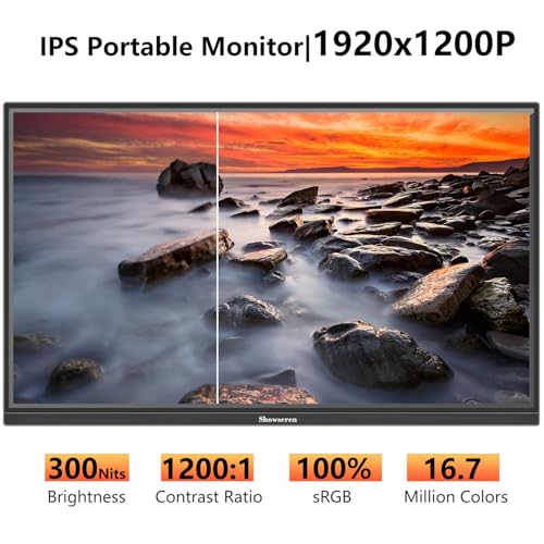 Portable Monitor 16inch, Full HD 1920X1200P HDMI USB C Monitor for Laptop