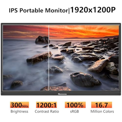 Portable Monitor 16inch, Full HD 1920X1200P HDMI USB C Monitor for Laptop
