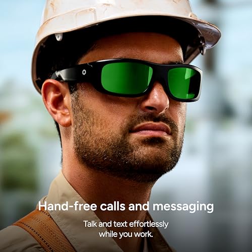 Lucyd Armor Smart Safety Glasses, TR90 Frame, Light Adaptive Lenses, Open Ear Speakers & Microphone - ANSI Z87.1 - style: Green Mirror