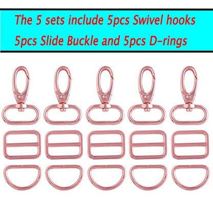 Rainbow Swivel Hook Claw Clasp - 25mm Slide Strap Buckle D Ring Adjuster Buckle for Dog Collar Backpack Purse Hardware - color: Rose Gold