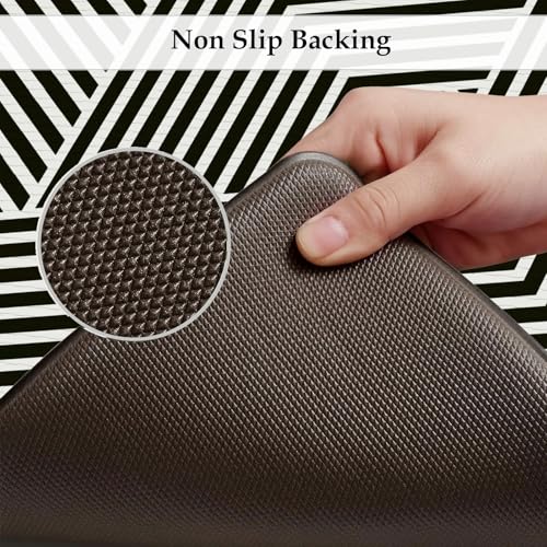 KIMODE Anti Fatigue Kitchen Mats, Padded Kitchen Floor Mats 17"x47"+17"x29" - color: Black Geometric, size: 17.3" x 47"+17.3" x 29"--0.47 inches