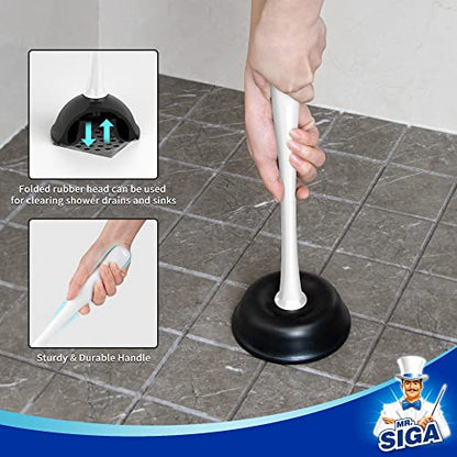 MR.SIGA Toilet Plunger and Brush Combo for Toilet Cleaning, White, 2 Set (Pack of 2) - color: White, size: 6.3 x 8.2 x 18.1 inch (Pack of 2)