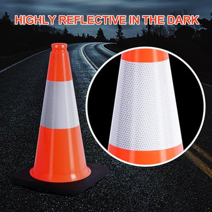 (360 Pack Pallet) BESEA 18 Inch Orange PVC Traffic Cones with Black Base, High-Visibility Reflective Parking Cones, Durable Construction Safety Cones for Roads, Worksites, and Parking Areas - size: 18"(360 cones)