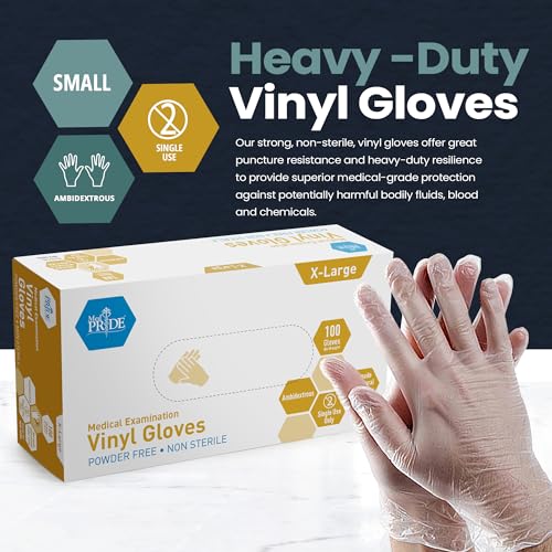 MED PRIDE Vinyl Exam Medical Gloves,Powder & Latex-Free,X-Large,100-Count - size: X-Large (Pack of 100)