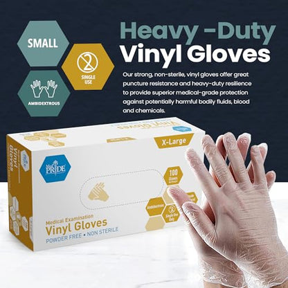 MED PRIDE Vinyl Exam Medical Gloves,Powder & Latex-Free,X-Large,100-Count - size: X-Large (Pack of 100)