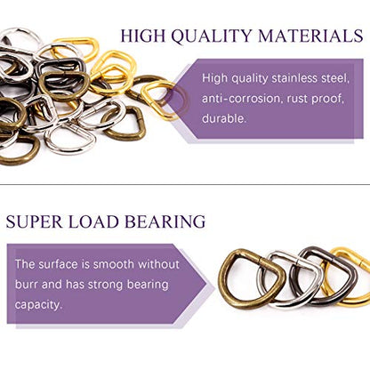 Swpeet 60Pcs Heavy Duty 1 Inch / 25mm Metal D Ring, Webbing Belts Buckle Metal Rings for for Belt Bags DIY Accessories Keychains Belts and Dog Leash - Sliver, Bronze, Gold, Gun-Black (Metal D Ring) - style: Metal D Ring