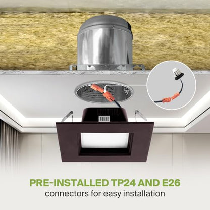 ASD LED Bronze Retrofit 4 Inch Recessed Lights - Square 9W 709LM 2700-5000K Recessed Lighting 4 Inch, Wet Rated Dimmable Can Lights, Baffle Trim Wafer Lights, UL 12 Pack - color: Bronze, size: 12 Pack