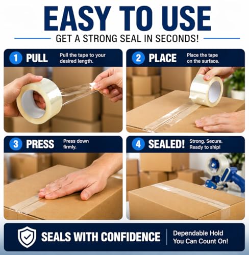 Packing Tape, Clear, 1.8 Inch x 55 Yards, Heavy Duty, Strong Adhesive, for Shipping, Storage, and Moving Box Sealing, 6-36 Rolls (30 Pack)