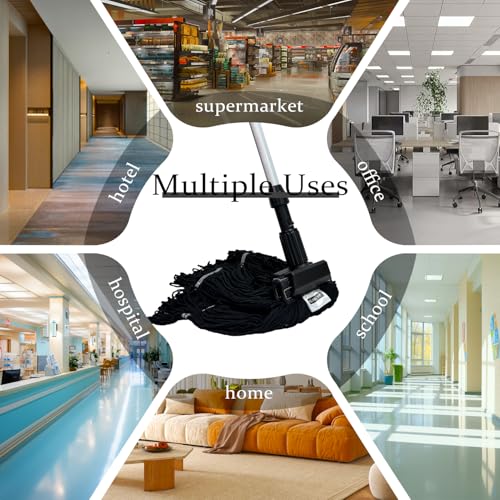 Heavy Duty Wet Industrial Cleaning Mop Head – 21 oz Black mop Head Replacement Cotton Washable Industrial mop Heads Heavy Duty for Commercial & Home Cleaning（Balck） - color: Black, size: 3 Pack