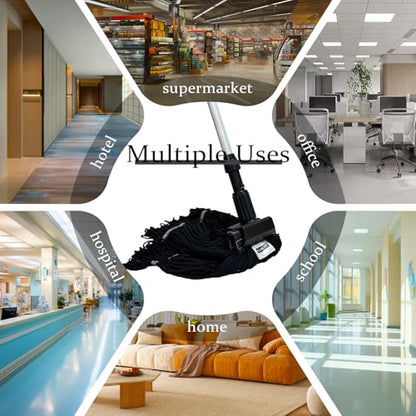 Heavy Duty Wet Industrial Cleaning Mop Head – 21 oz Black mop Head Replacement Cotton Washable Industrial mop Heads Heavy Duty for Commercial & Home Cleaning（Balck） - color: Black, size: 3 Pack