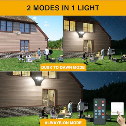 Onforu Dusk to Dawn Outdoor Lighting,60W 6000LM Flood Lights Outdoor,Security Lights Wired with Remote,IP65 Waterproof Led Outdoor Light,3 Adjustable Heads Photocell Light for Garage Patio Yard,White