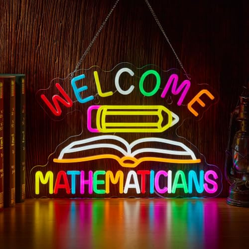 Math Neon Sign Welcome Mathematicians Pen Book LED Light Classroom Decor - color: Multicolor