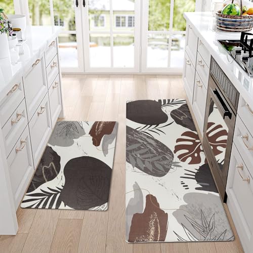 Homcomoda Kitchen Rugs and Mats Set of 2 Non Skid Kitchen Mats for Floor 2 Piece Cushioned Anti Fatigue Kitchen Rugs Sets PVC Comfort Floor Mat for Kitchen Office Sink, B Dark Grey - color: B Dark Grey, size: 17.3"x28"+17.3"x47"/0.4inch