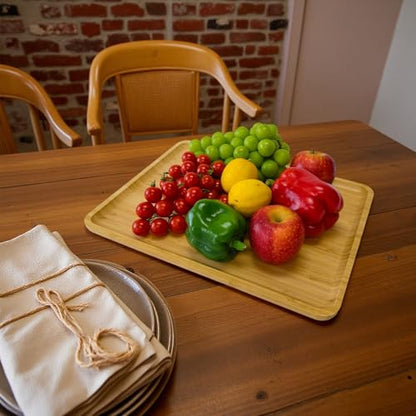 DILLMAN Bamboo Serving Tray Wooden Rectangle Dinner Food Bed Lab Tray Large - size: 15.7" x 12.8" x 0.8"