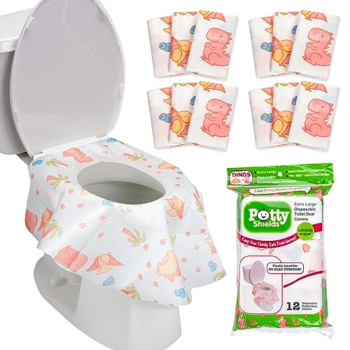 Potty Shields Waterproof Disposable Toilet Seat Covers, Dinosaurs 12 Pack - color: Dinosaurs, size: 12 Pack