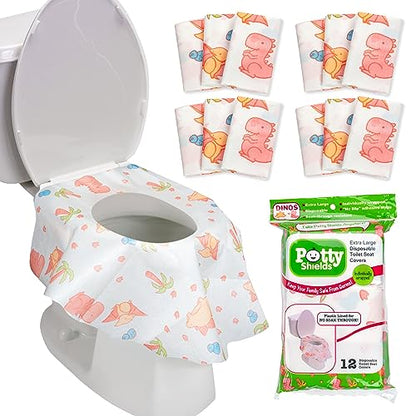 Potty Shields Waterproof Disposable Toilet Seat Covers, Dinosaurs 12 Pack - color: Dinosaurs, size: 12 Pack