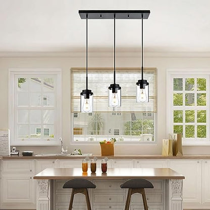 MELUCEE 3 Lights Linear Chandelier Black Finish, 20.5 Inches Length - color: Black, size: 3 Lights-1 Pack Linear